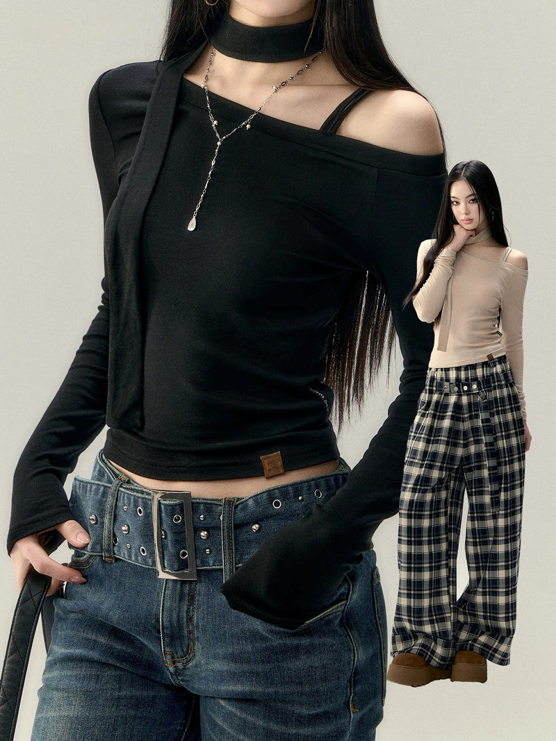 one shoulder strap korean tops mx0106 