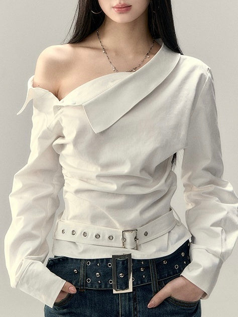 asymmetric buckle design shirt mx0102 