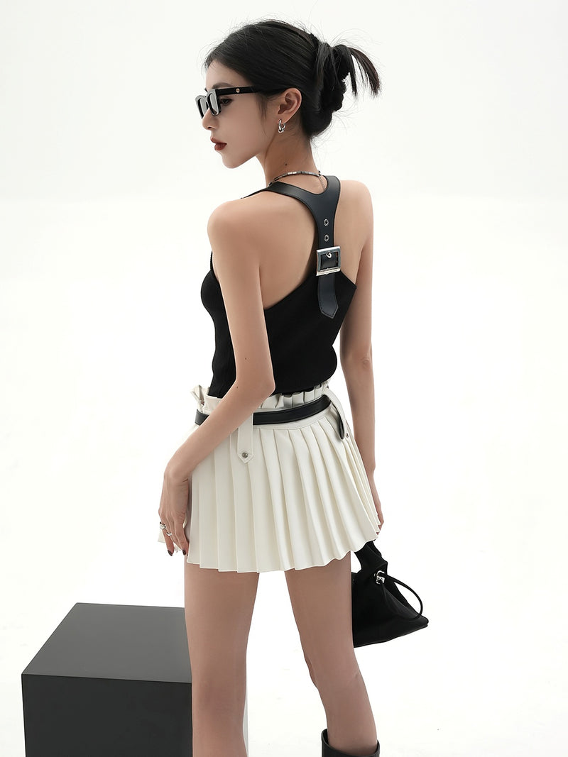 waist belt pleated skirt mx0116 