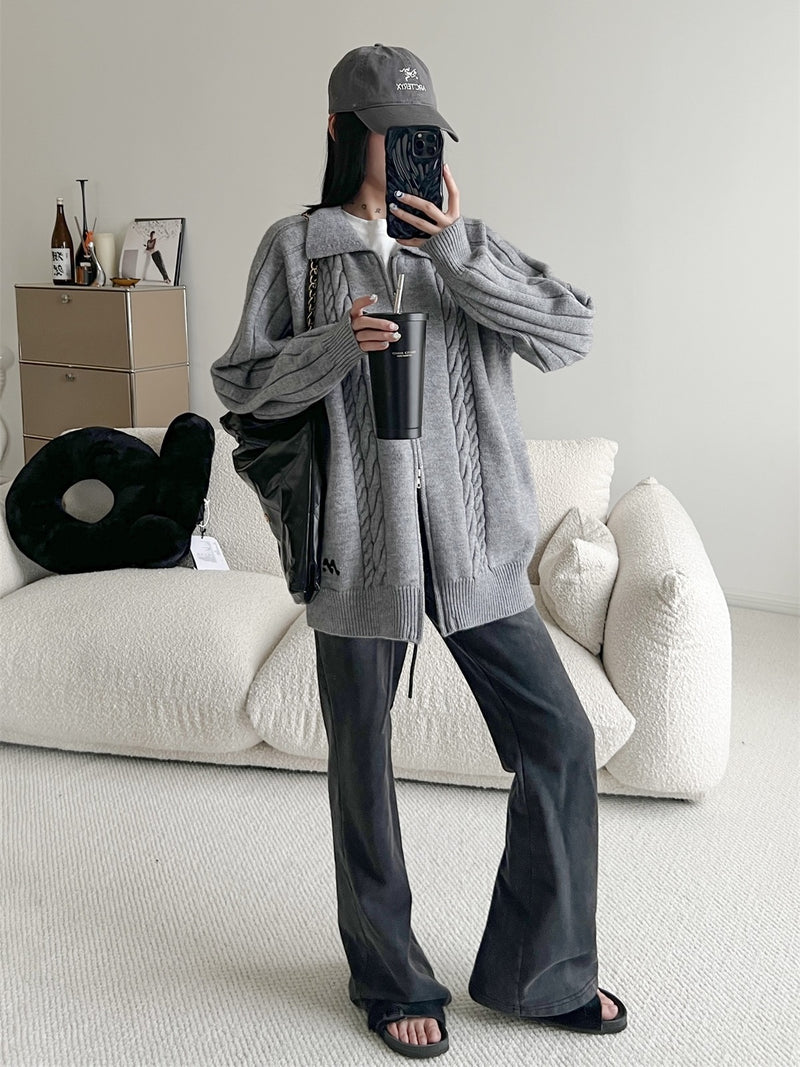 twisted lapel zip-up cardigan mx0077 