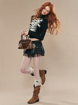 lace up ribbon design high neck tops mx0104 