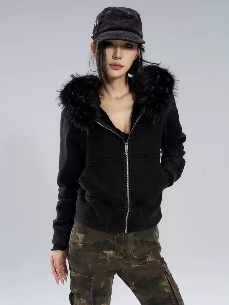 fur hood zip up hoodie mx0015