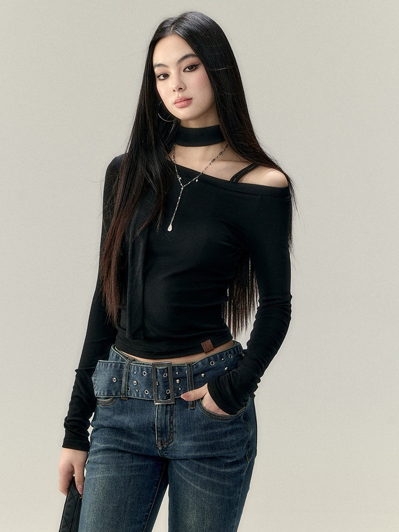 one shoulder strap korean tops mx0106 