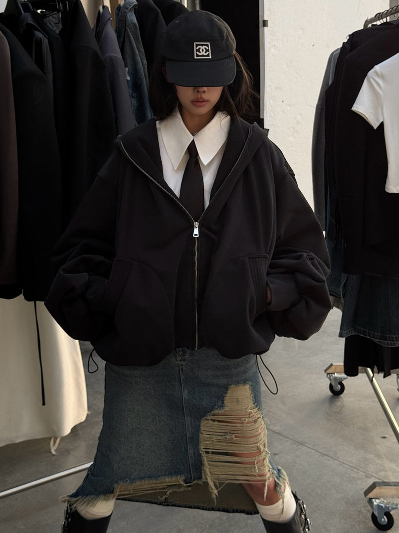 draped silhouette zip-up tops mx0090 