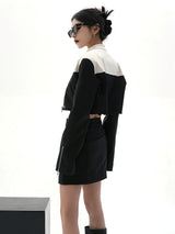 stand collar bicolor short jacket mx0103 