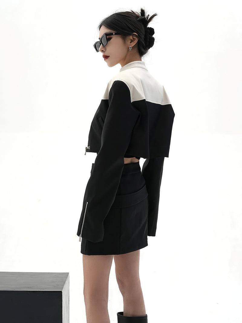 stand collar bicolor short jacket mx0103 
