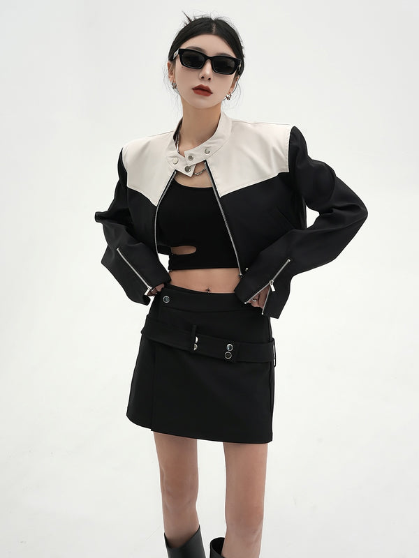 stand collar bicolor short jacket mx0103 