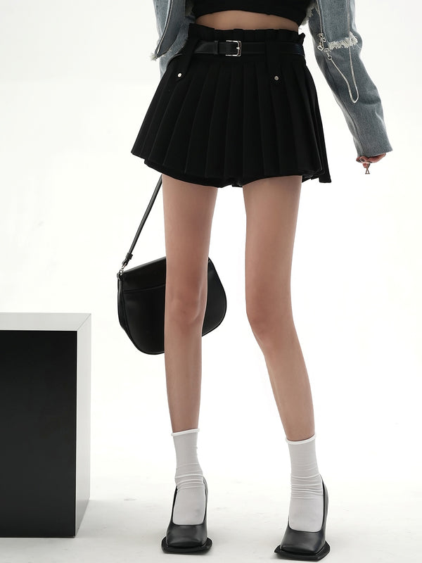 waist belt pleated skirt mx0116 