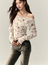 off-shoulder ribbon korean tops mx0079 