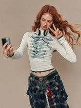 lace up ribbon design high neck tops mx0104 
