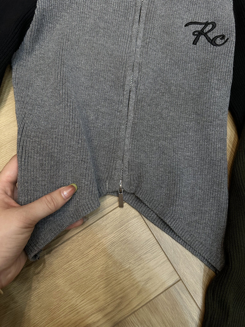 high neck bicolor zip-up knit mx0044 