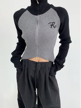 high neck bicolor zip-up knit mx0044 