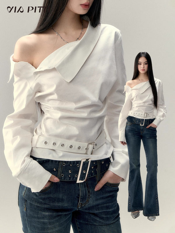 asymmetric buckle design shirt mx0102 