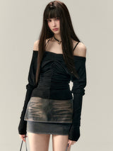 off-shoulder ribbon korean tops mx0079 