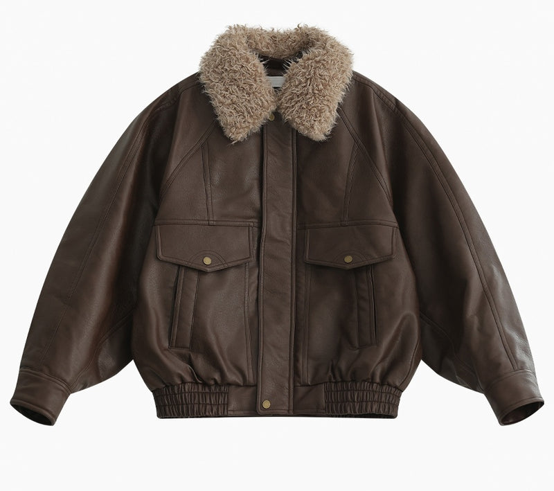 boa collar leather vintage jacket mx0081 