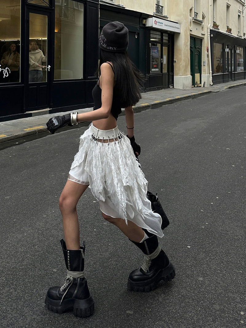 asymmetrical metal design skirt mx0128