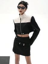 stand collar bicolor short jacket mx0103 