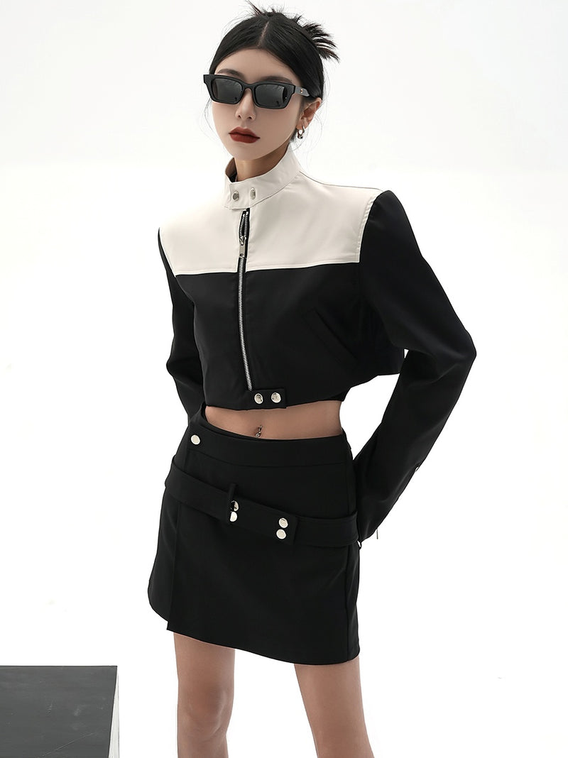 stand collar bicolor short jacket mx0103 