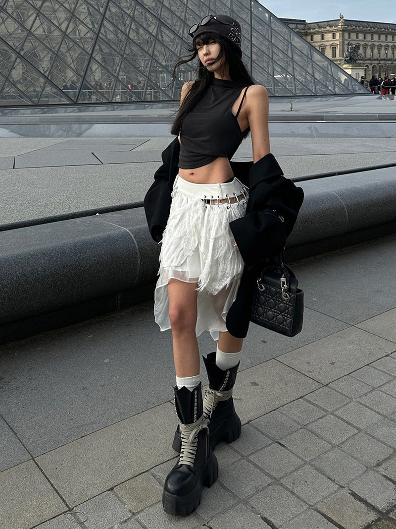 asymmetrical metal design skirt mx0128