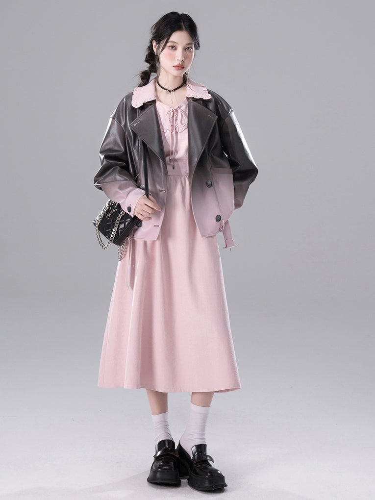 black pink gradient leather jacket mx0111