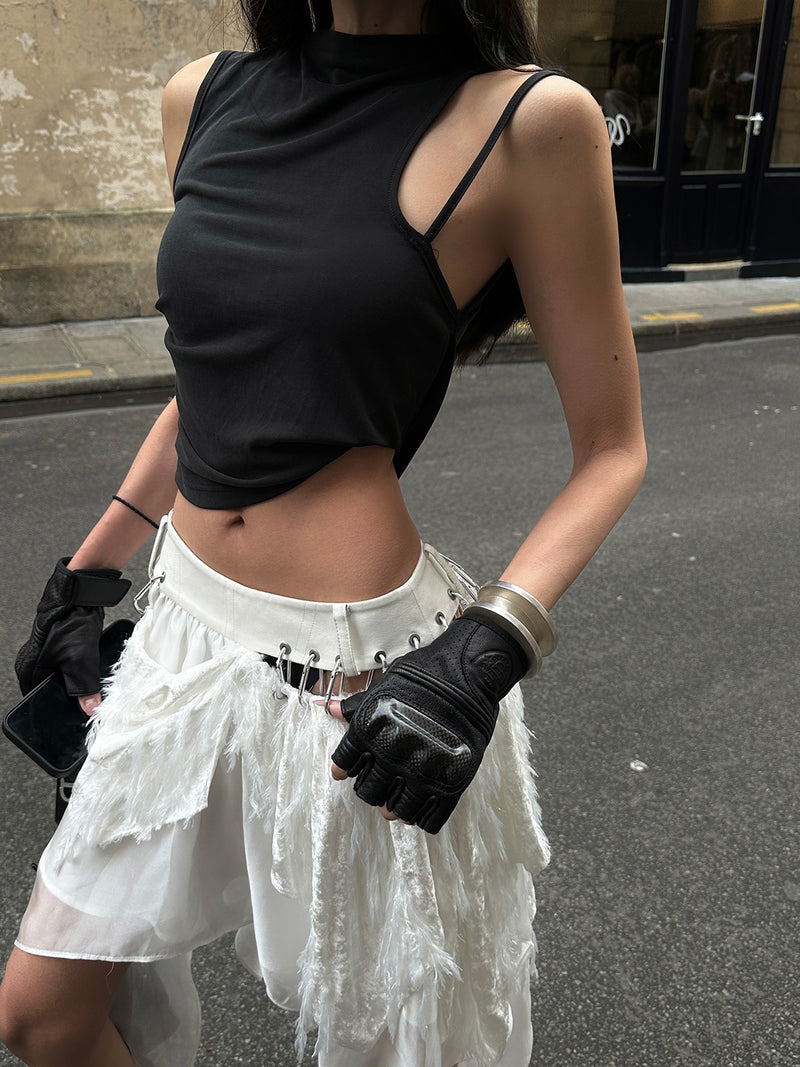 asymmetrical metal design skirt mx0128