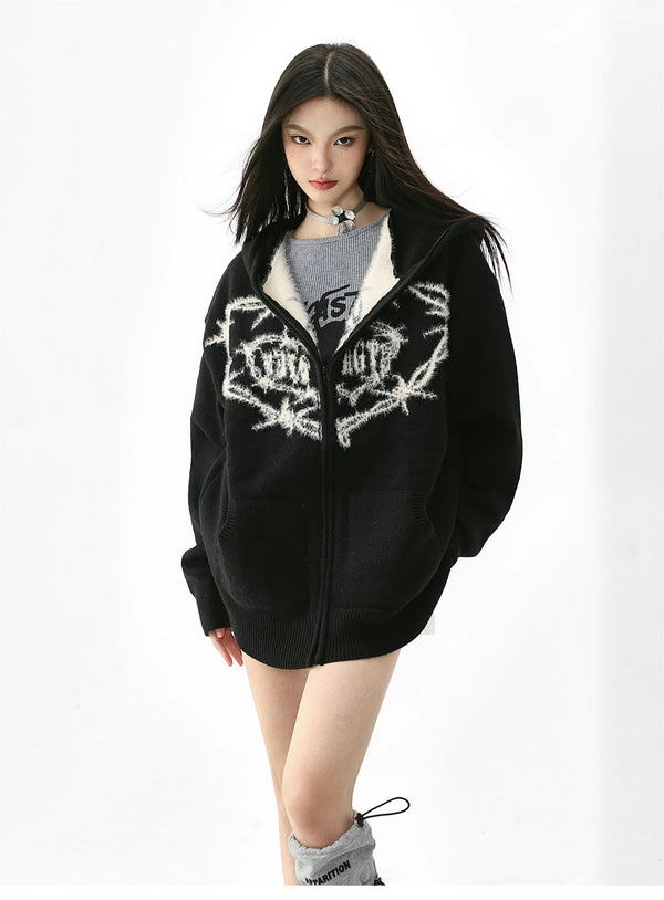 heart gothic zip up knit tops mx0022