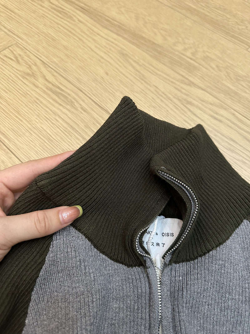 high neck bicolor zip-up knit mx0044 