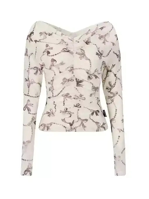 off-shoulder ribbon korean tops mx0079 