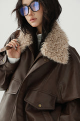 boa collar leather vintage jacket mx0081 