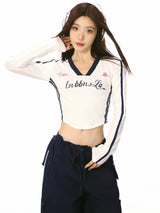 sporty V-neck short tops mx0021 