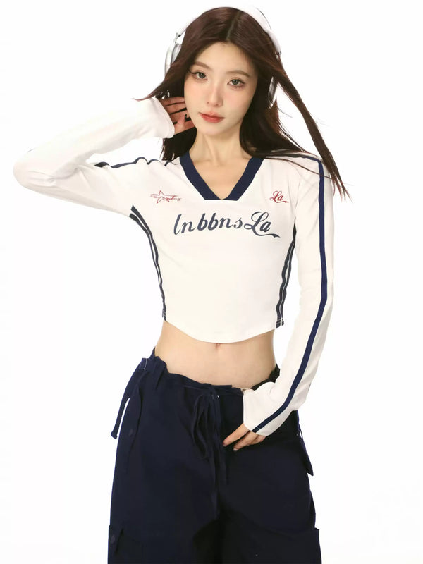 sporty V-neck short tops mx0021