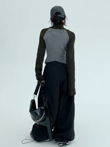high neck bicolor zip-up knit mx0044 