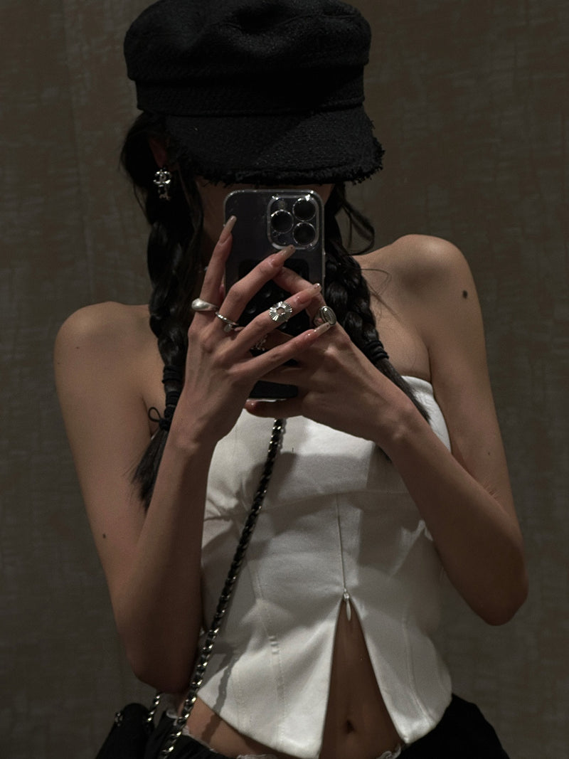 V-cut white tube top mx0125 