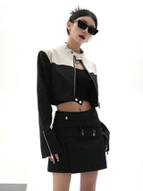 stand collar bicolor short jacket mx0103 