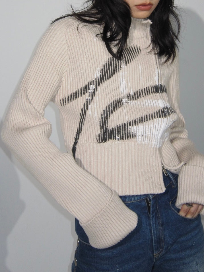 painted asymmetric knit tops mx0069