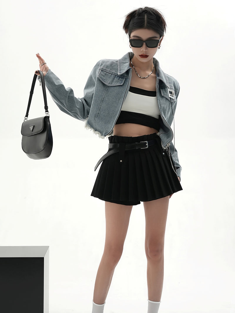 waist belt pleated skirt mx0116 