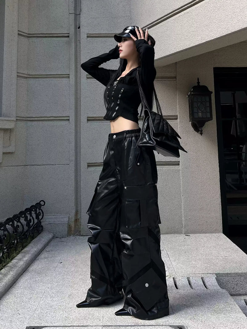 leather edge loose pants mx0025