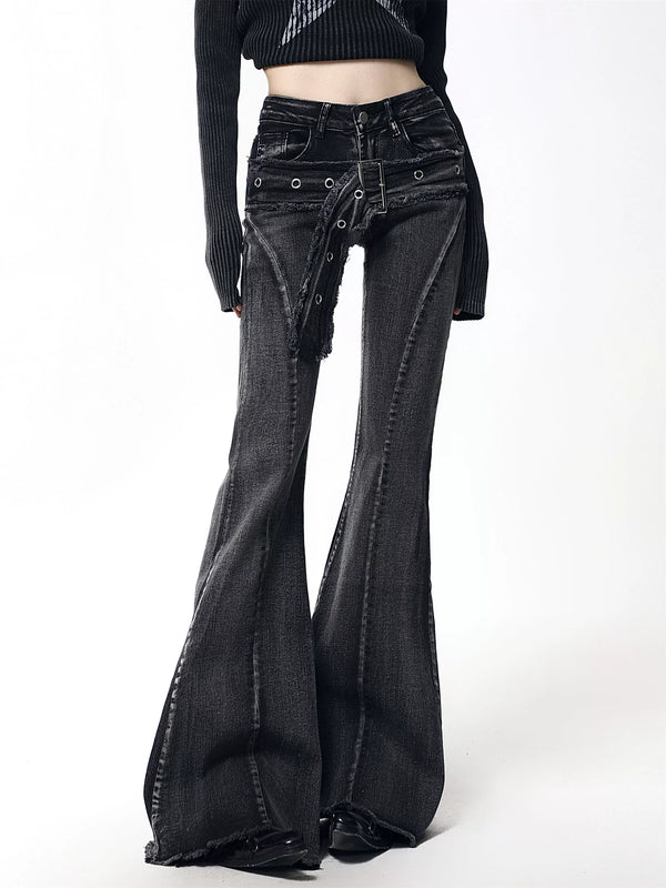 belt design flare denim pants mx0019