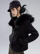 fur hood zip up hoodie mx0015