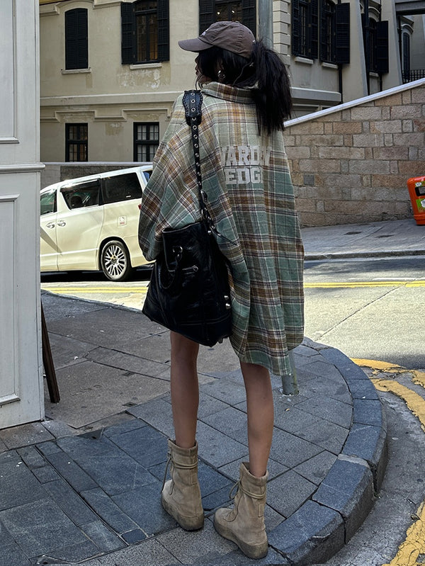 loose check vintage shirt mx0122
