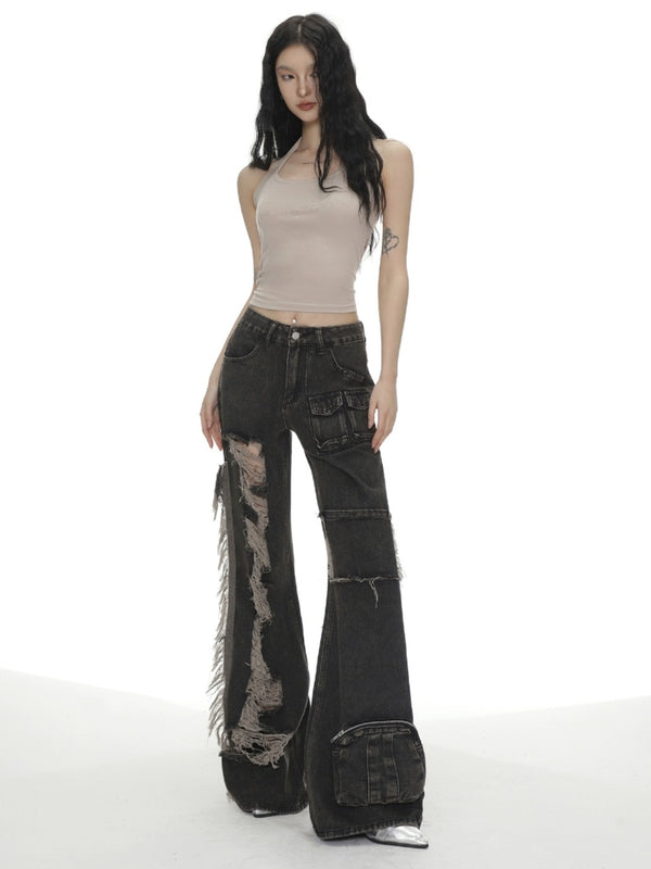 vintage distressed draw denim pants mx0045