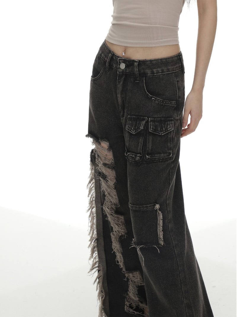 vintage distressed draw denim pants mx0045