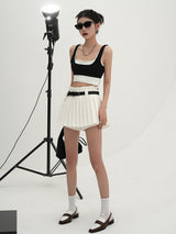 waist belt pleated skirt mx0116 