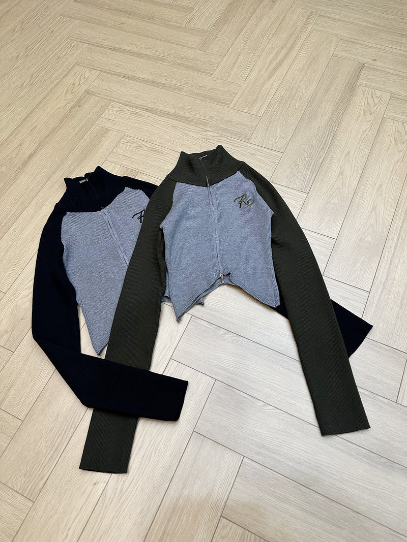 high neck bicolor zip-up knit mx0044 