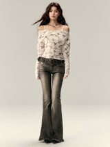 off-shoulder ribbon korean tops mx0079 