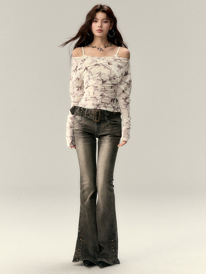 off-shoulder ribbon korean tops mx0079 