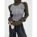 high neck bicolor zip-up knit mx0044 