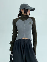 high neck bicolor zip-up knit mx0044 