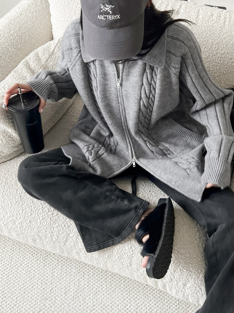 twisted lapel zip-up cardigan mx0077 