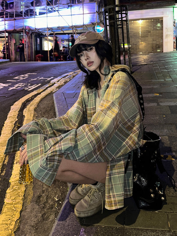 loose check vintage shirt mx0122